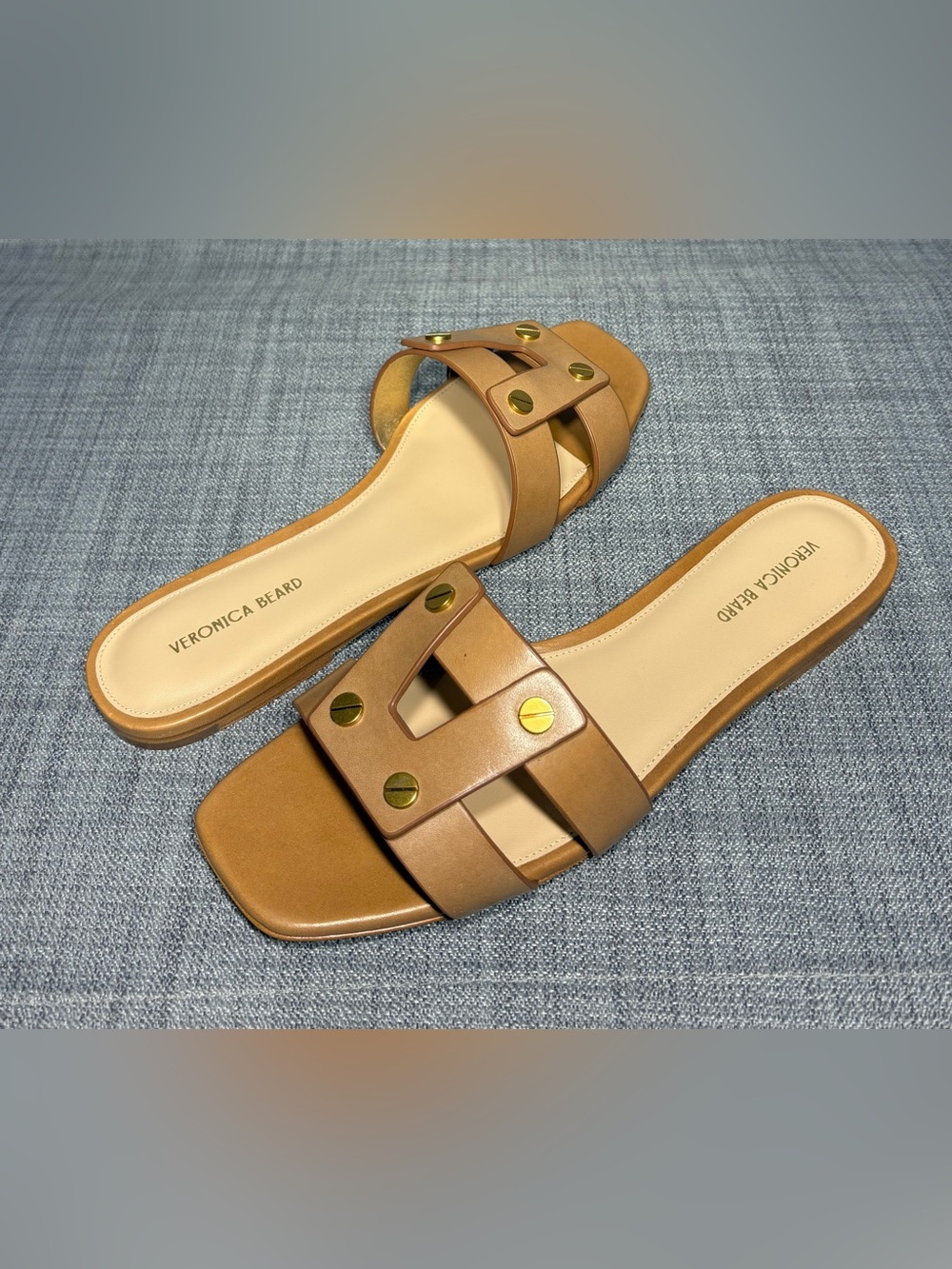 Veronica Beard Via Slide Sandals Honey Leather Size 8M - Picture 2 of 7